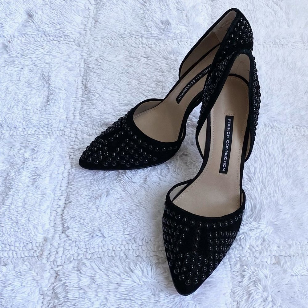 French Connection Black Suede Studded Stilettos